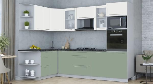 Изображение товара Кухонный гарнитур Интерлиния Мила Пластик 1.68x2.8 LV (зефирный/полынь/кастилло темный)