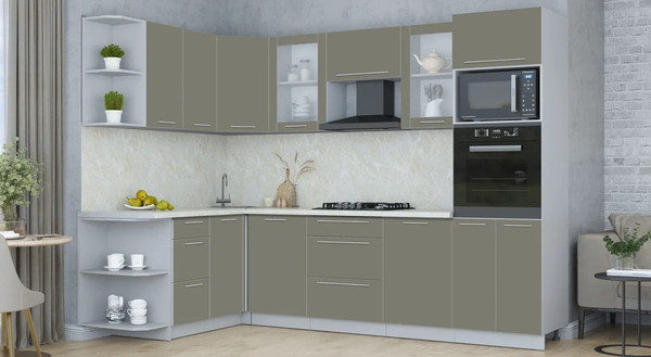 Изображение товара Кухонный гарнитур Интерлиния Мила Пластик 1.68x2.8 LV (кварцевый/кварцевый/опал светлый)