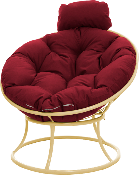 Изображение товара Кресло садовое M-Group Папасан мини / 12060502 (бежевый/бордовая подушка)