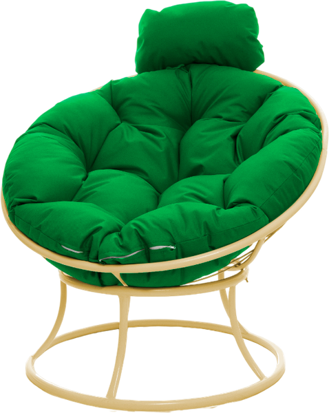 Изображение товара Кресло садовое M-Group Папасан мини / 12060504 (бежевый/зеленая подушка)