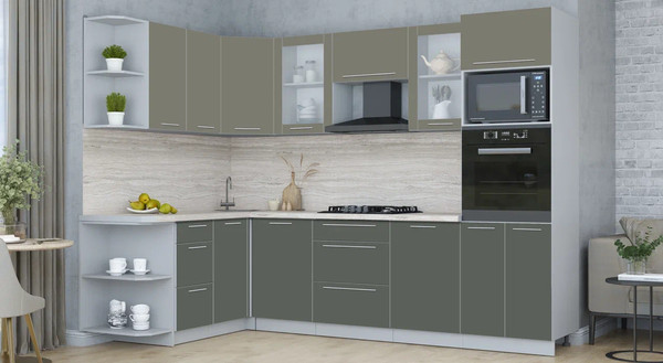 Изображение товара Кухонный гарнитур Интерлиния Мила Пластик 1.68x2.8 LV (кварцевый/шторм/травертин серый)