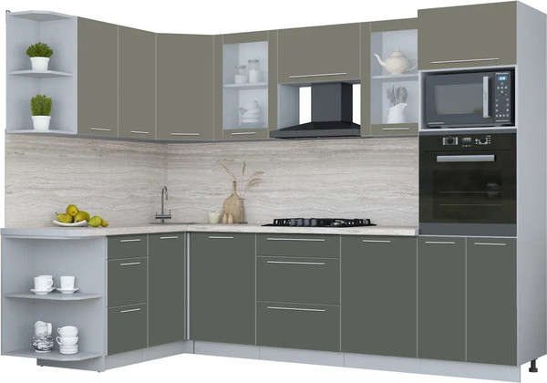 Изображение товара Кухонный гарнитур Интерлиния Мила Пластик 1.68x2.8 LV (кварцевый/шторм/травертин серый)