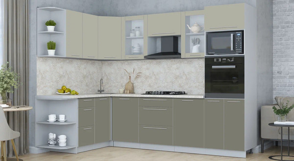 Изображение товара Кухонный гарнитур Интерлиния Мила Пластик 1.68x2.8 LV (латте/кварцевый/опал светлый)