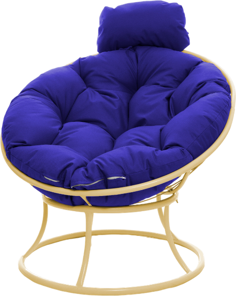 Изображение товара Кресло садовое M-Group Папасан мини / 12060510 (бежевый/синяя подушка)