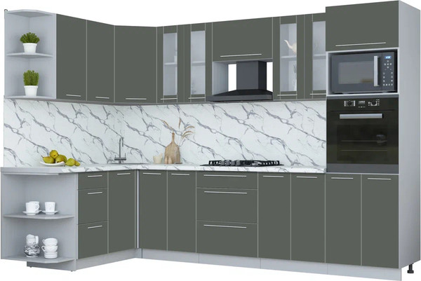 Изображение товара Кухонный гарнитур Интерлиния Мила Пластик 1.68x3.0 LV (шторм/шторм/белый гранит)