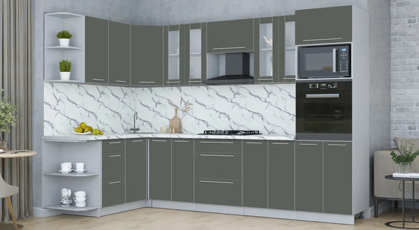 Изображение товара Кухонный гарнитур Интерлиния Мила Пластик 1.68x3.0 LV (шторм/шторм/белый гранит)