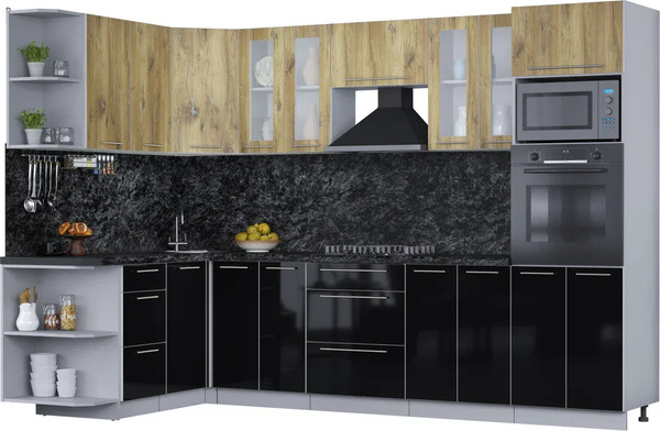 Изображение товара Кухонный гарнитур Интерлиния Мила Пластик 1.68x3.0 LV (дуб эпоксид/черный/кастилло темный)