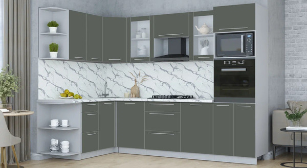 Изображение товара Кухонный гарнитур Интерлиния Мила Пластик 1.68x2.8 LV (шторм/шторм/белый гранит)