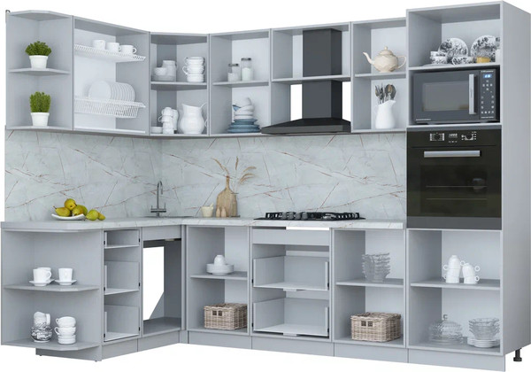 Изображение товара Кухонный гарнитур Интерлиния Мила Пластик 1.68x2.8 LV (шторм/шторм/белый гранит)