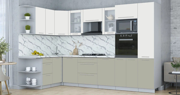 Изображение товара Кухонный гарнитур Интерлиния Мила Пластик 1.68x3.2 LV (зефирный/латте/белый гранит)