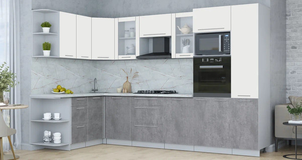 Изображение товара Кухонный гарнитур Интерлиния Мила Пластик 1.68x3.2 LV (зефирный/оксид темный/серый каспий)