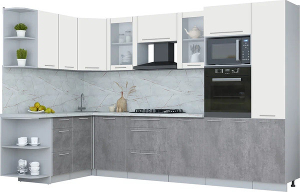 Изображение товара Кухонный гарнитур Интерлиния Мила Пластик 1.68x3.2 LV (зефирный/оксид темный/серый каспий)