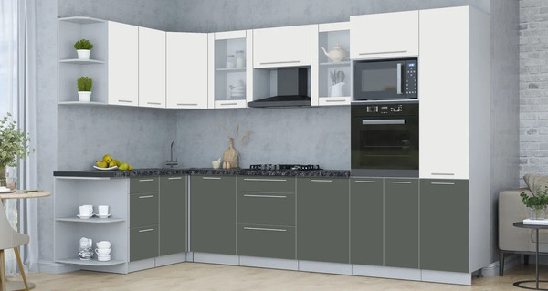 Изображение товара Кухонный гарнитур Интерлиния Мила Пластик 1.68x3.2 LV (зефирный/шторм/кастилло темный)