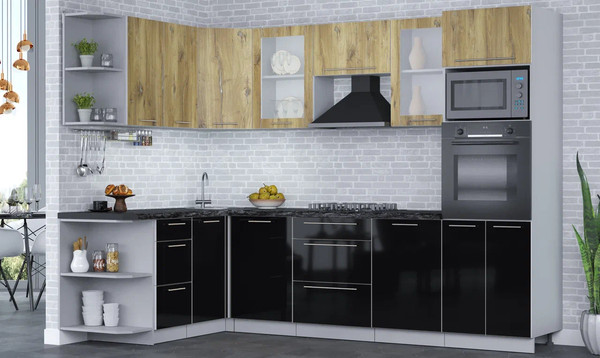 Изображение товара Кухонный гарнитур Интерлиния Мила Пластик 1.68x2.8 LV (дуб эпоксид/черный/кастилло темный)