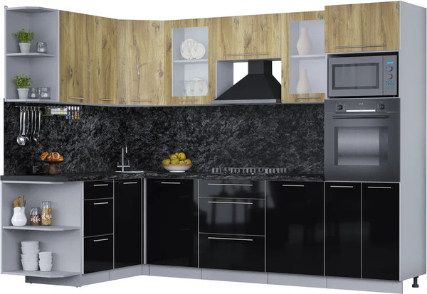 Изображение товара Кухонный гарнитур Интерлиния Мила Пластик 1.68x2.8 LV (дуб эпоксид/черный/кастилло темный)