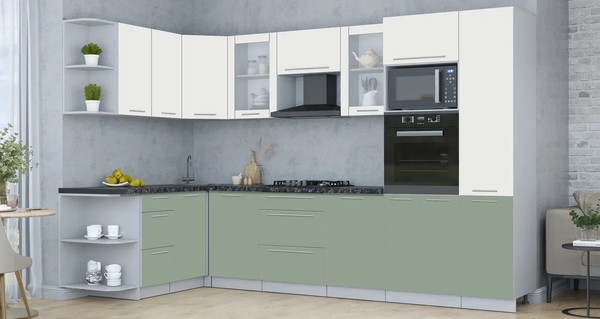 Изображение товара Кухонный гарнитур Интерлиния Мила Пластик 1.68x3.2 LV (зефирный/полынь/кастилло темный)