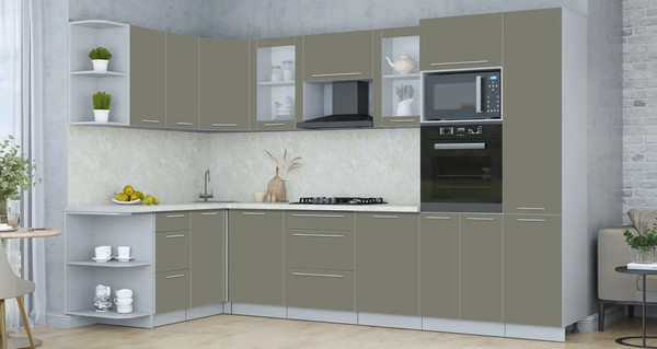 Изображение товара Кухонный гарнитур Интерлиния Мила Пластик 1.68x3.2 LV (кварцевый/кварцевый/опал светлый)