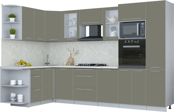 Изображение товара Кухонный гарнитур Интерлиния Мила Пластик 1.68x3.2 LV (кварцевый/кварцевый/опал светлый)