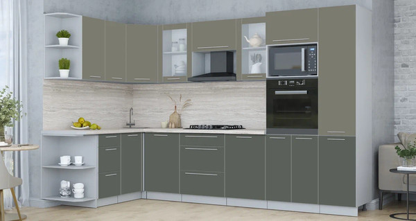 Изображение товара Кухонный гарнитур Интерлиния Мила Пластик 1.68x3.2 LV (кварцевый/шторм/травертин серый)