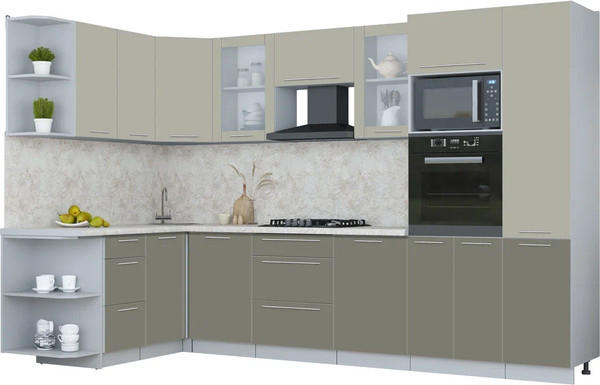 Изображение товара Кухонный гарнитур Интерлиния Мила Пластик 1.68x3.2 LV (латте/кварцевый/опал светлый)