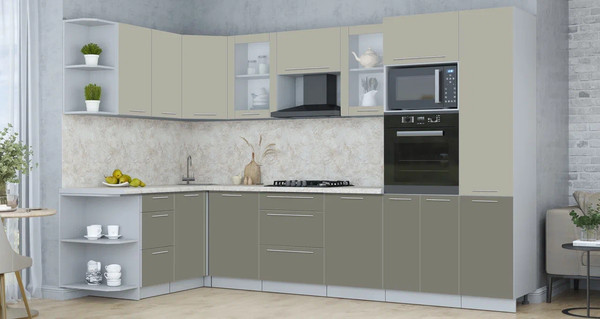 Изображение товара Кухонный гарнитур Интерлиния Мила Пластик 1.68x3.2 LV (латте/кварцевый/опал светлый)