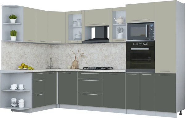 Изображение товара Кухонный гарнитур Интерлиния Мила Пластик 1.68x3.2 LV (латте/шторм/опал светлый)