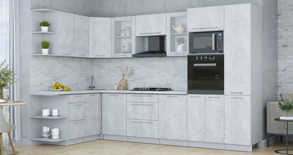 Изображение товара Кухонный гарнитур Интерлиния Мила Пластик 1.68x3.2 LV (оксид светлый/оксид светлый/серый каспий)