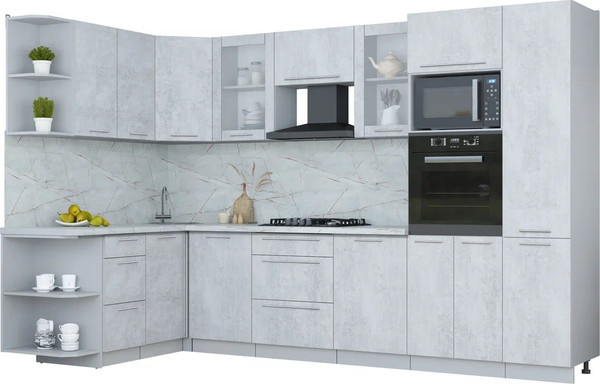 Изображение товара Кухонный гарнитур Интерлиния Мила Пластик 1.68x3.2 LV (оксид светлый/оксид светлый/серый каспий)