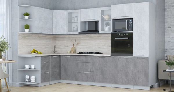 Изображение товара Кухонный гарнитур Интерлиния Мила Пластик 1.68x3.2 LV (оксид светлый/оксид темный/травертин серый)