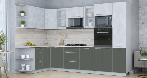 Изображение товара Кухонный гарнитур Интерлиния Мила Пластик 1.68x3.2 LV (оксид светлый/шторм/травертин серый)