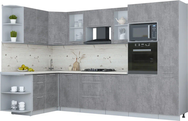 Изображение товара Кухонный гарнитур Интерлиния Мила Пластик 1.68x3.2 LV (оксид темный/оксид темный/бискайская сосна)