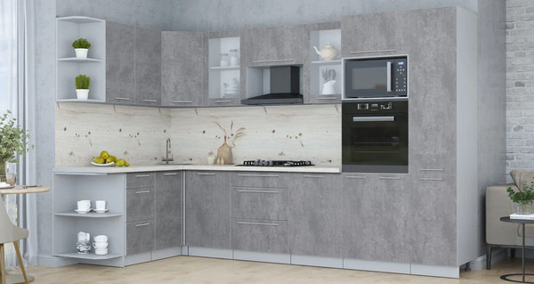 Изображение товара Кухонный гарнитур Интерлиния Мила Пластик 1.68x3.2 LV (оксид темный/оксид темный/бискайская сосна)