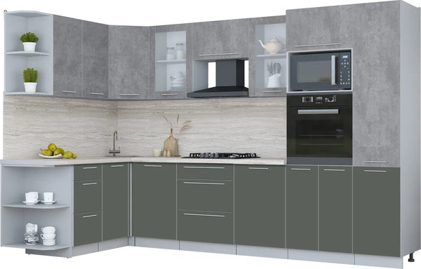 Изображение товара Кухонный гарнитур Интерлиния Мила Пластик 1.68x3.2 LV (оксид темный/шторм/травертин серый)