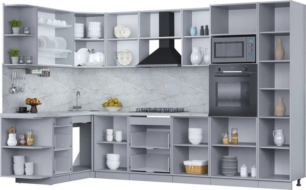 Изображение товара Кухонный гарнитур Интерлиния Мила Пластик 1.68x3.2 LV (оксид темный/шторм/травертин серый)