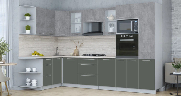 Изображение товара Кухонный гарнитур Интерлиния Мила Пластик 1.68x3.2 LV (оксид темный/шторм/травертин серый)