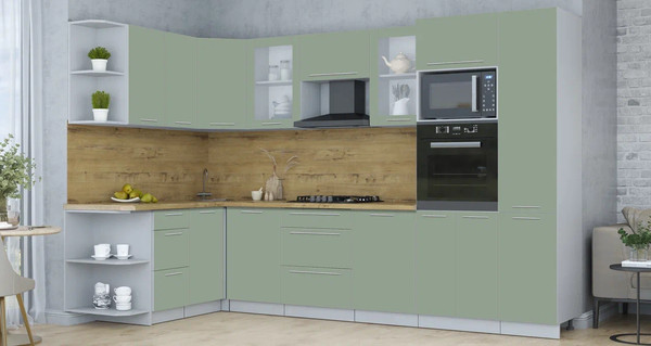 Изображение товара Кухонный гарнитур Интерлиния Мила Пластик 1.68x3.2 LV (полынь/полынь/дуб бунратти)