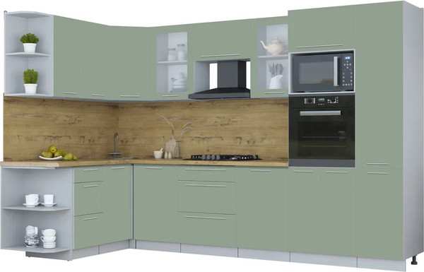 Изображение товара Кухонный гарнитур Интерлиния Мила Пластик 1.68x3.2 LV (полынь/полынь/дуб бунратти)