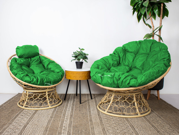 Изображение товара Кресло садовое M-Group Папасан / 12840504 (бежевый ротанг/зеленая подушка)