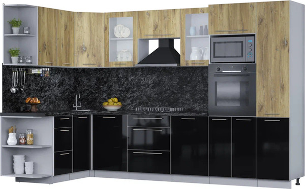 Изображение товара Кухонный гарнитур Интерлиния Мила Пластик 1.68x3.2 LV (дуб эпоксид/черный/кастилло темный)