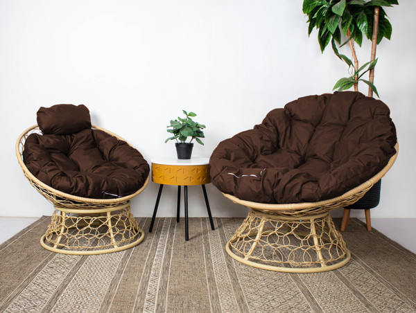 Изображение товара Кресло садовое M-Group Папасан / 12840505 (бежевый ротанг/коричневая подушка)