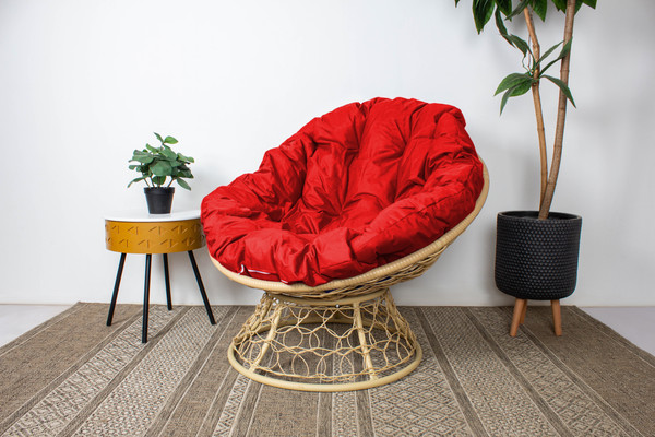 Изображение товара Кресло садовое M-Group Папасан / 12840506 (бежевый ротанг/красная подушка)