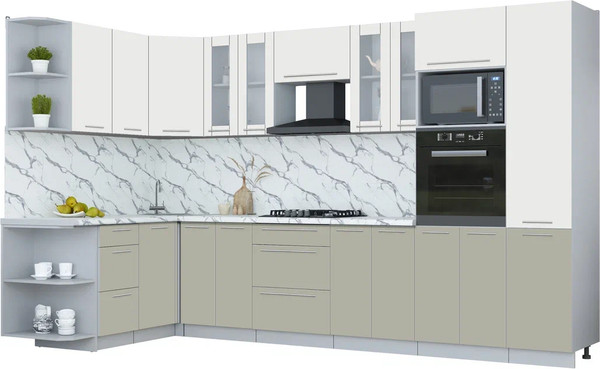 Изображение товара Кухонный гарнитур Интерлиния Мила Пластик 1.68x3.4 LV (зефирный/латте/белый гранит)