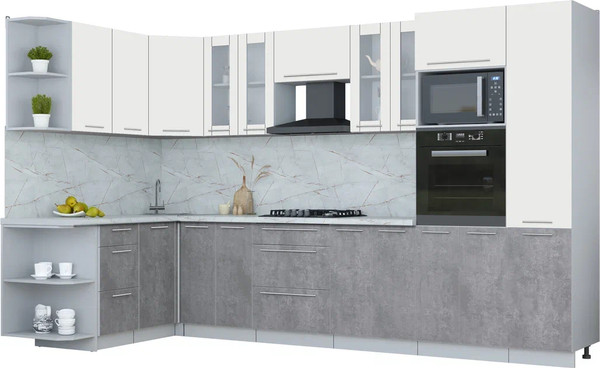 Изображение товара Кухонный гарнитур Интерлиния Мила Пластик 1.68x3.4 LV (зефирный/оксид темный/серый каспий)