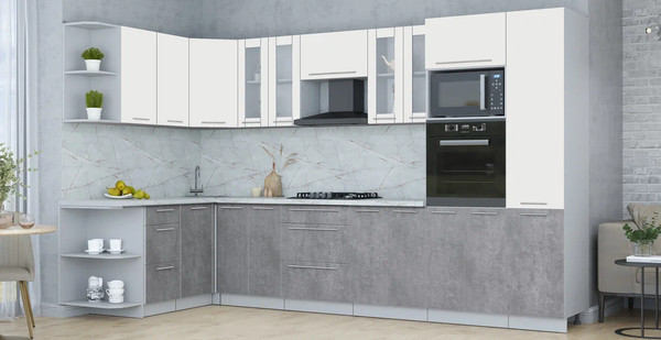 Изображение товара Кухонный гарнитур Интерлиния Мила Пластик 1.68x3.4 LV (зефирный/оксид темный/серый каспий)