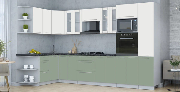 Изображение товара Кухонный гарнитур Интерлиния Мила Пластик 1.68x3.4 LV (зефирный/полынь/кастилло темный)