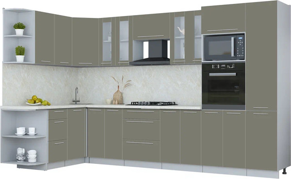 Изображение товара Кухонный гарнитур Интерлиния Мила Пластик 1.68x3.4 LV (кварцевый/кварцевый/опал светлый)