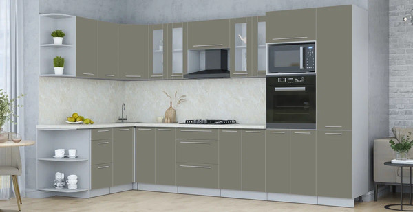 Изображение товара Кухонный гарнитур Интерлиния Мила Пластик 1.68x3.4 LV (кварцевый/кварцевый/опал светлый)