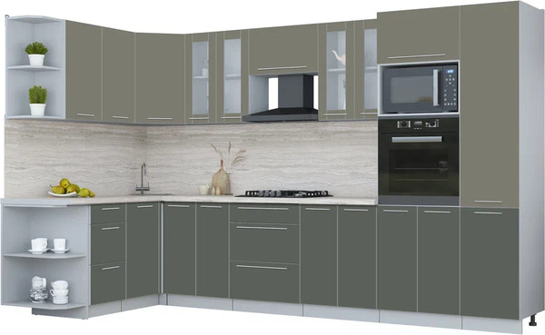 Изображение товара Кухонный гарнитур Интерлиния Мила Пластик 1.68x3.4 LV (кварцевый/шторм/травертин серый)