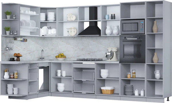 Изображение товара Кухонный гарнитур Интерлиния Мила Пластик 1.68x3.4 LV (латте/латте/дуб бунратти)