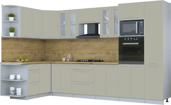 Изображение товара Кухонный гарнитур Интерлиния Мила Пластик 1.68x3.4 LV (латте/латте/дуб бунратти)